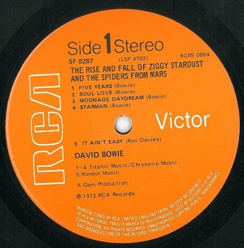 DAVID BOWIE Ziggy Stardust Vinyl Record LP RCA Victor 1972